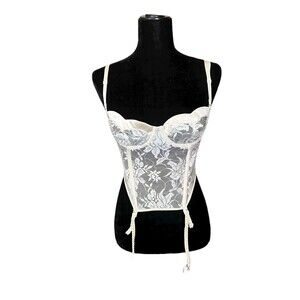 Victoria's Secret Vintage Gold Label Ivory Lace Bustier Bra Top Size 34C